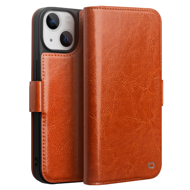 QIALINO For iPhone 14 Plus Genuine Cow Leather Case Stand Folio Wallet Phone Cover QIALINO For iPhone 14 Plus Genuine Cow Leather Case Stand Folio Wallet Phone Cover
